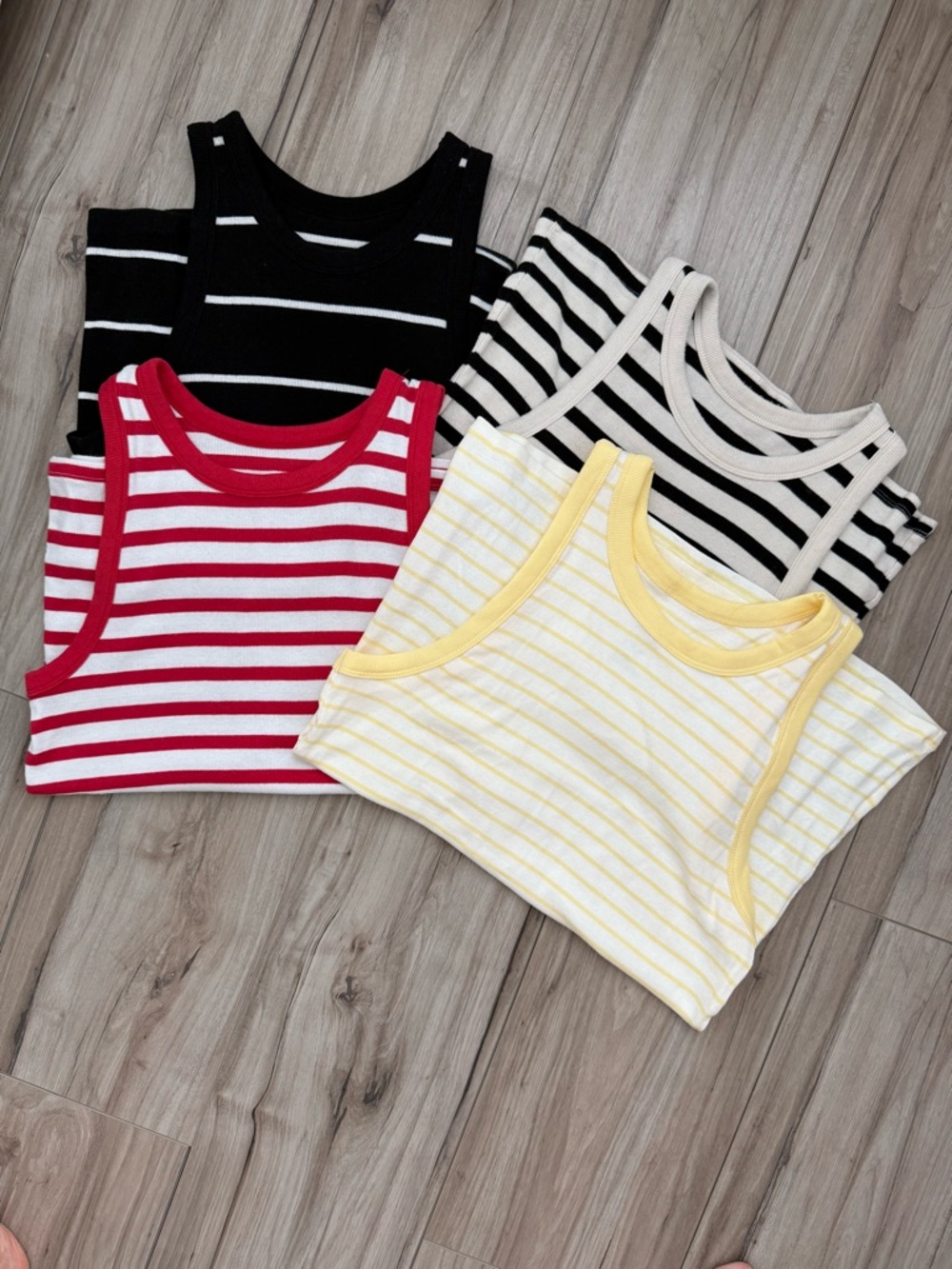 a new day Striped Tank Tops in Black, White, Red & Yellow